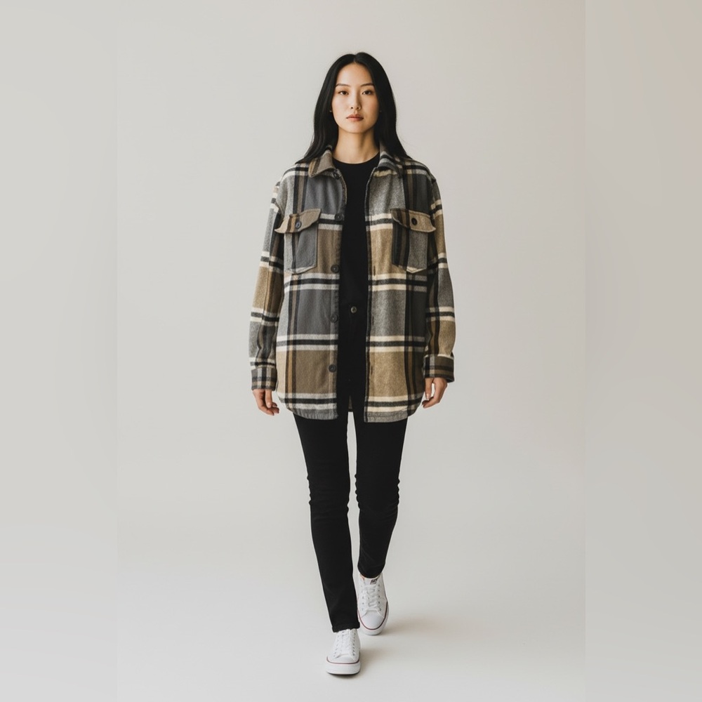 Zara Brown and Cream Wool Blend Jacket